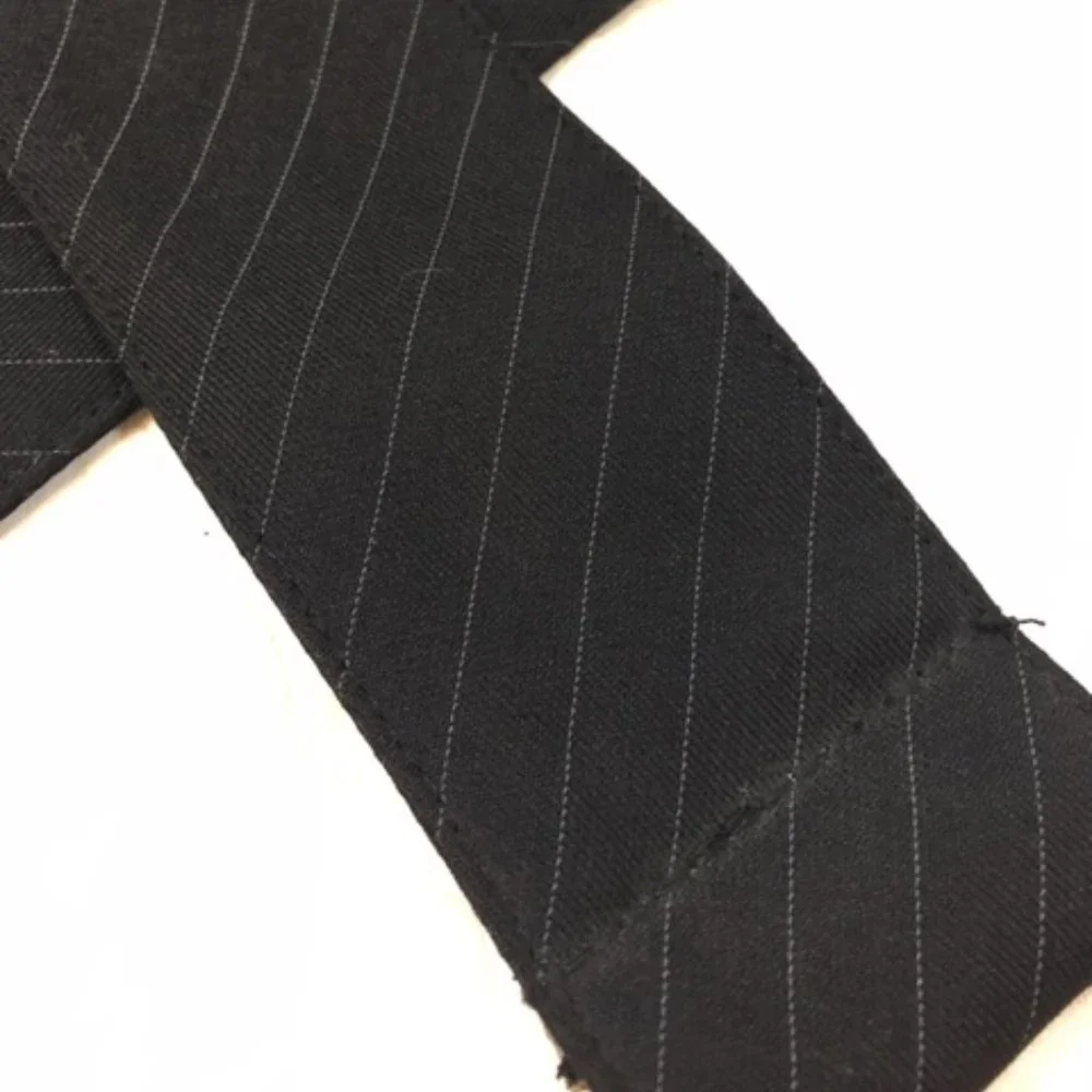 Black Striped Cloth Belt Double Silver Toned Buckles